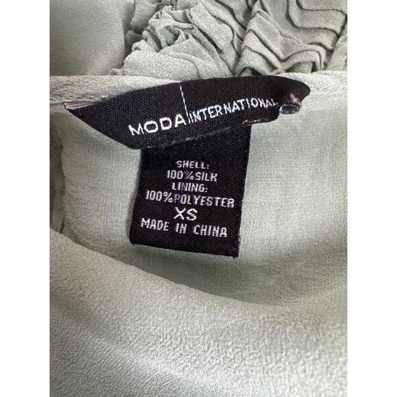 Y2K Moda International Sheer Short Sleeve Silk Top XS Ruffle Sage Green Career - Picture 5 of 7